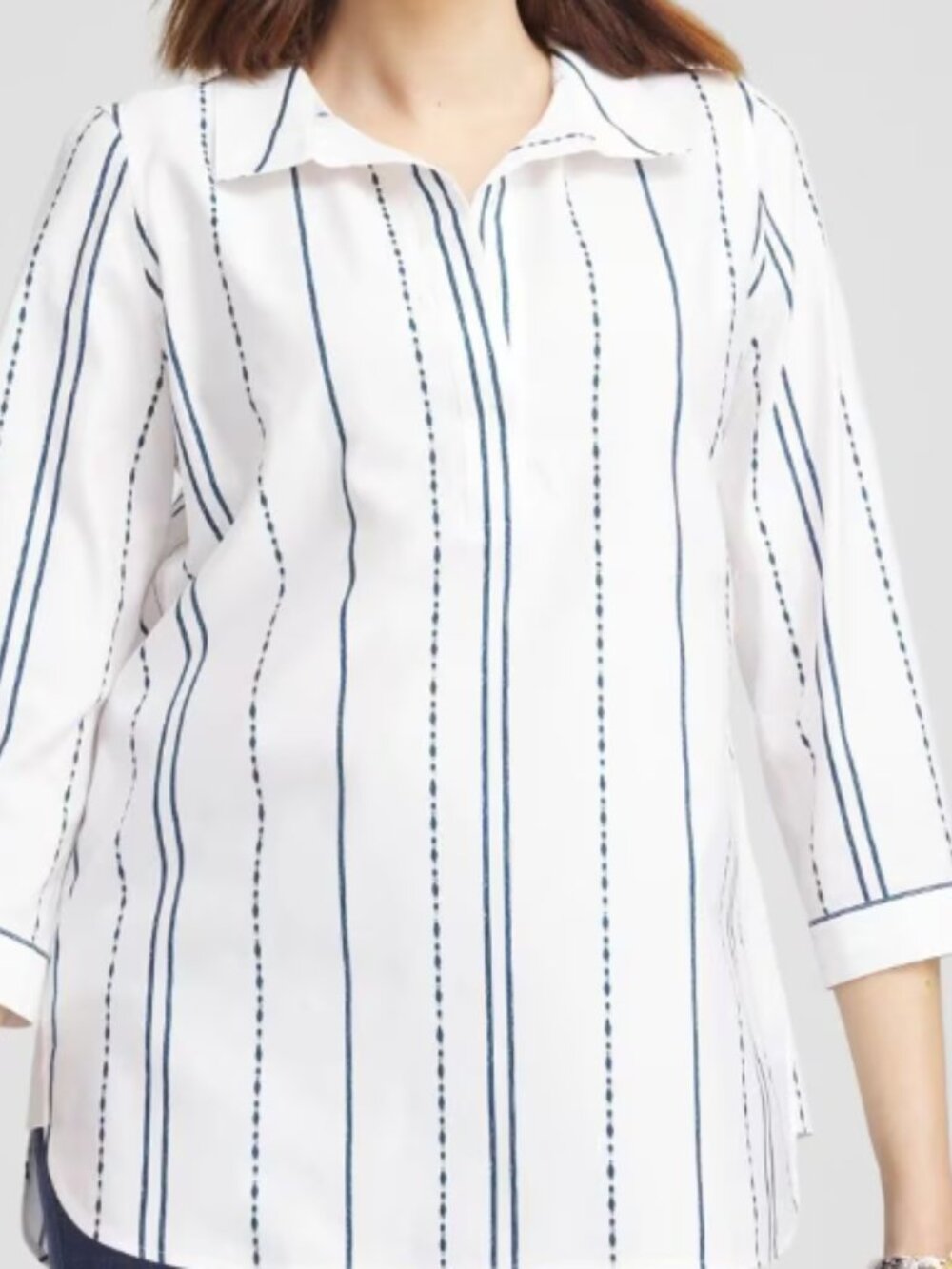 Chico's No Iron Stiped Buttonback Stretch Tunic